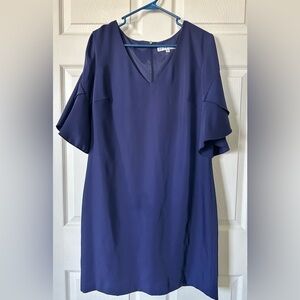 Trina Turk Navy Blue Rocks Flutter-Sleeve Shift Mini Dress Size 12